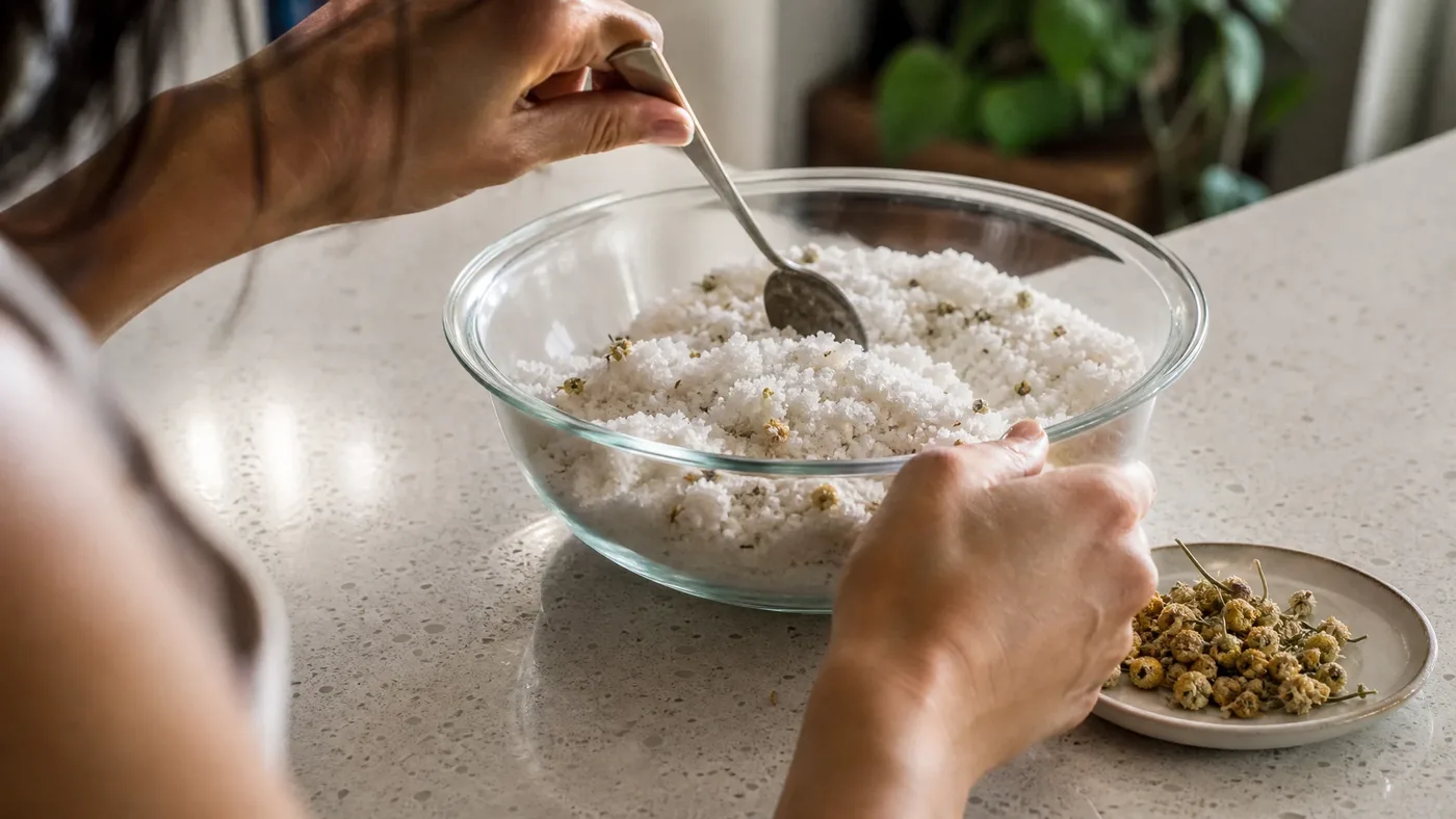 Chamomile Bath Salts Recipe: Disperse the Oil First